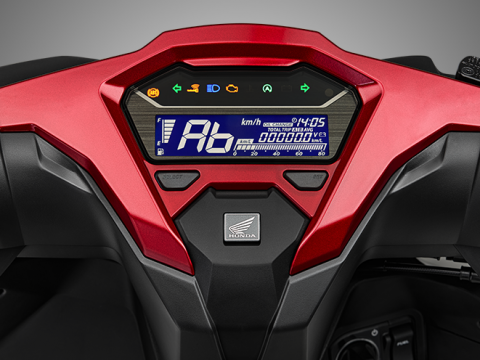 Mặt đồng hồ LCD hiện đại, nhỏ gọn, thể hiện đầy đủ, trực quan các thông số như quãng đường, hành trình, tốc độ, thời gian, mức tiêu thụ nhiên liệu, thông số điện áp ắc quy, báo thay nhớt máy cùng hệ thống đèn báo 